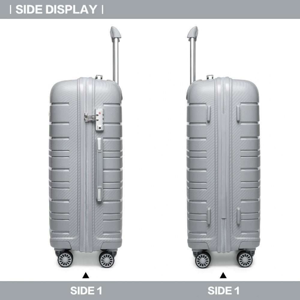 K2091L - KONO MULTI TEXTURE HARD SHELL PP SUITCASE 3 PIECES SET - CLASSIC COLLECTION - GREY