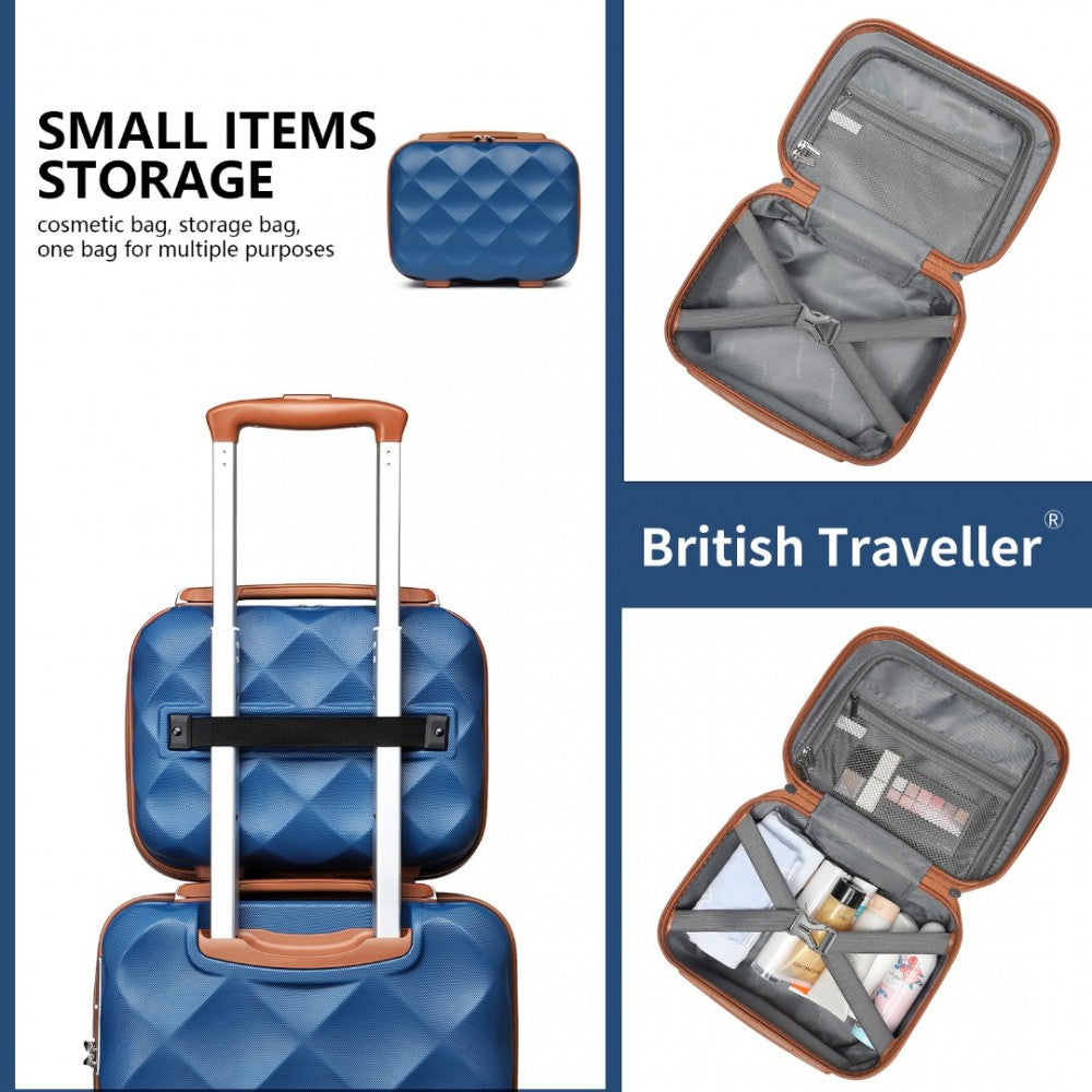 K2395L - BRITISH TRAVELLER ULTRALIGHT ABS AND POLYCARBONATE BUMPY DIAMOND 4 PCS LUGGAGE SET WITH TSA LOCK - NAVY AND BROWN