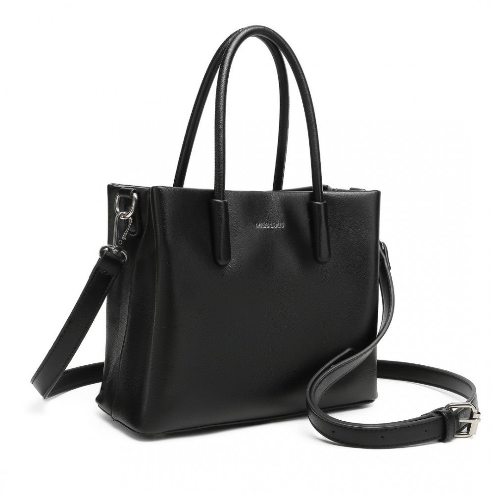 LB2367 - MISS LULU STYLISH PU LEATHER HANDBAG WITH MULTI-COMPARTMENT DESIGN - BLACK