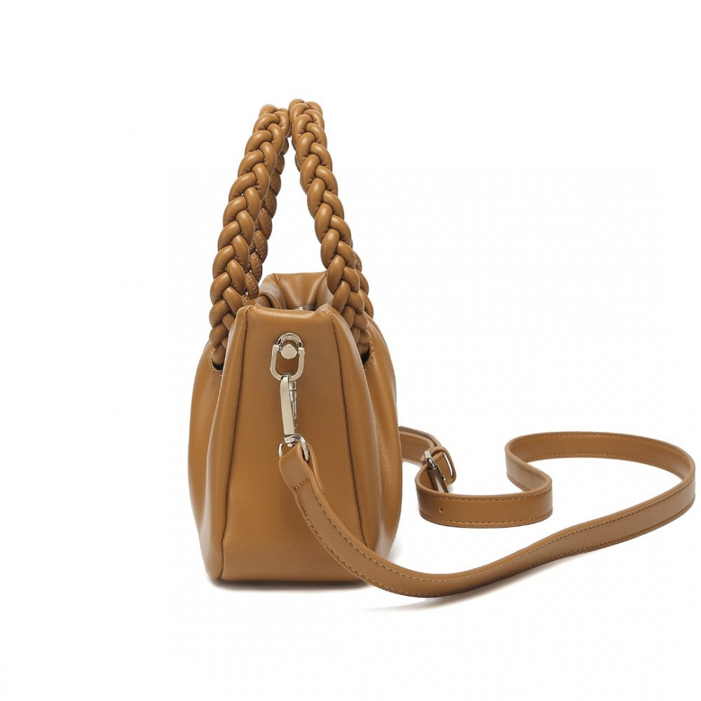 LB2368 - MISS LULU ELEGANT PU LEATHER BRAIDED HANDLE CROSS BODY BAG - BROWN