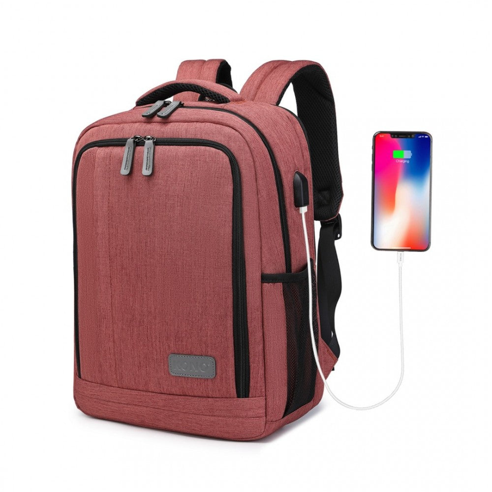 EM2111S - KONO MULTI-COMPARTMENT BACKPACK WITH USB PORT - CLARET