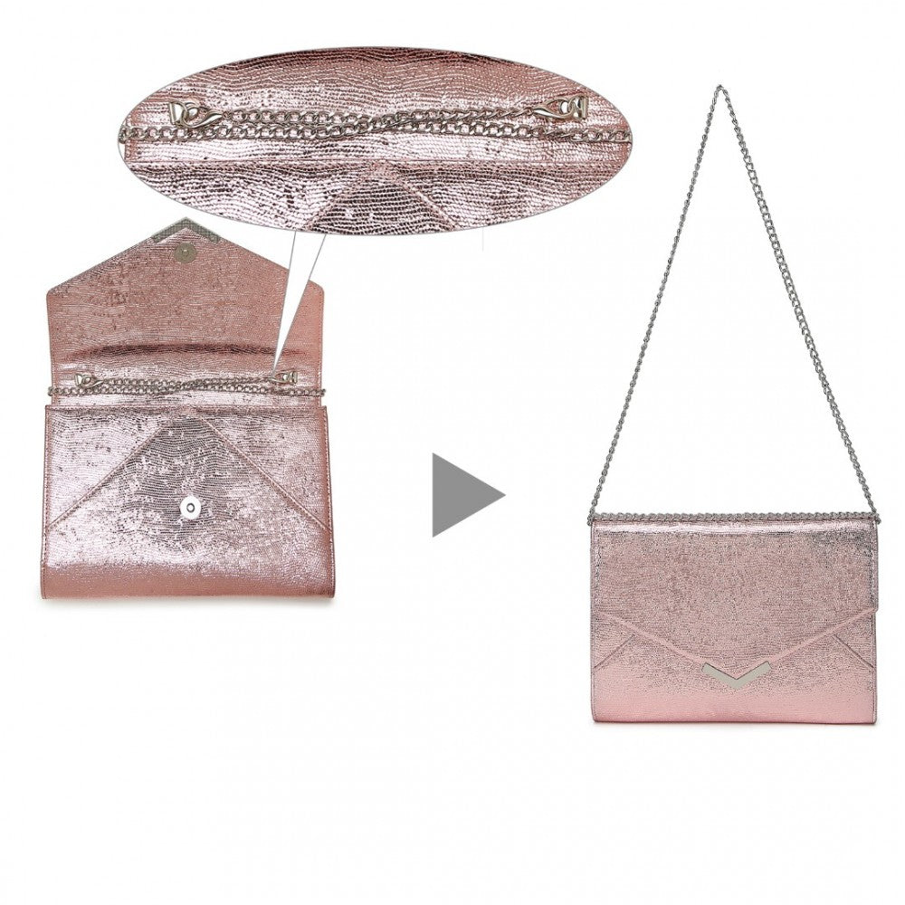 LP2306 - MISS LULU GLITTER ENVELOPE FLAP CLUTCH EVENING BAG - PINK