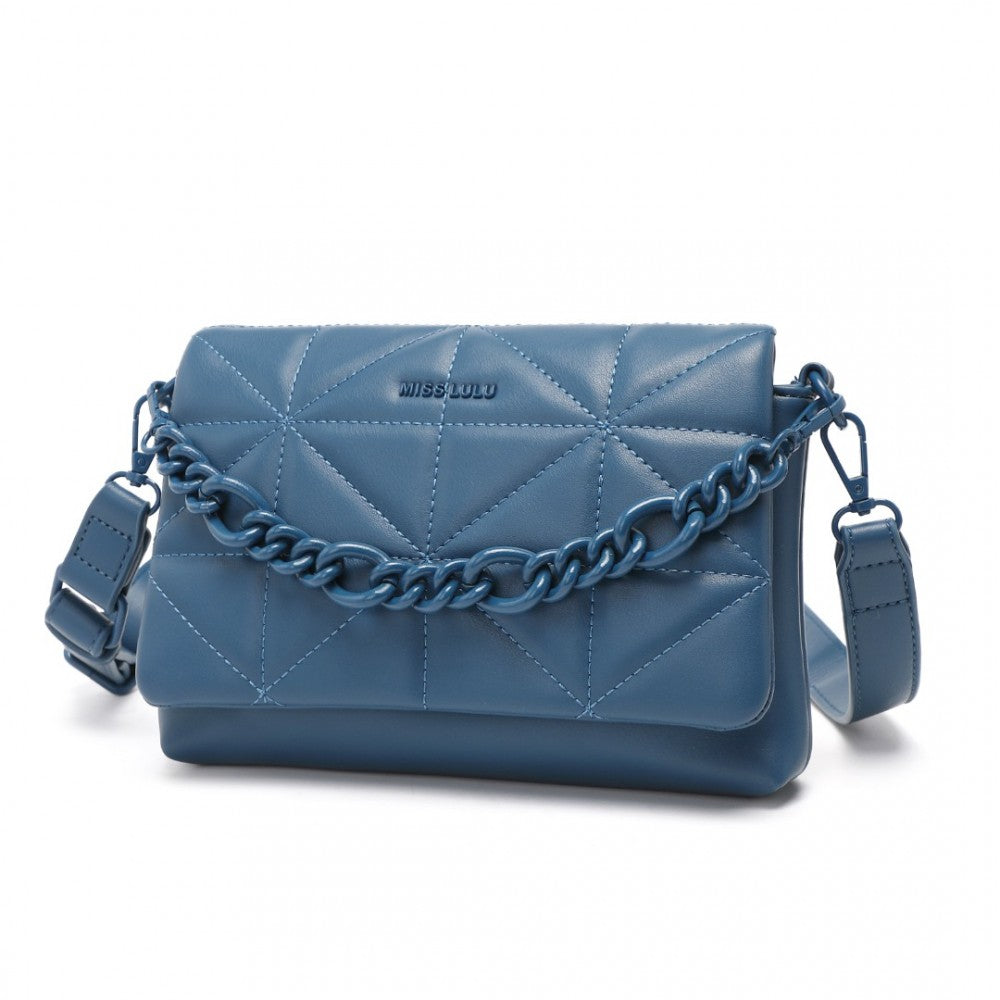 LG2318 - MISS LULU CHIC QUILTED SHOULDER BAG WITH CHAIN STRAP - BLUE