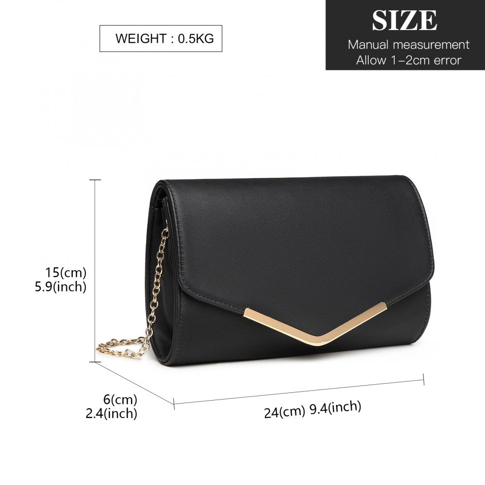 LH2064 - MISS LULU VEGAN ENVELOPE CLUTCH BAG - BLACK