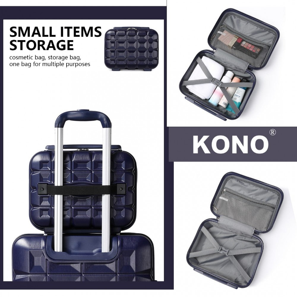 K2292L - KONO LIGHTWEIGHT HARD SHELL ABS SUITCASE WITH TSA LOCK AND VANITY CASE 4 PIECE SET - NAVY