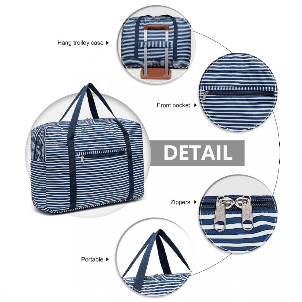 EQ2308S - KONO FOLDABLE WATERPROOF STORAGE CABIN TRAVEL HANDBAG STRIPED PRINT - NAVY