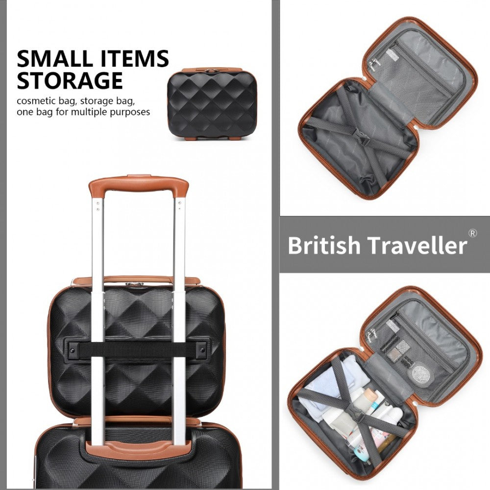 K2395L - BRITISH TRAVELLER 13 INCH ULTRALIGHT ABS AND POLYCARBONATE VANITY CASE - BLACK AND BROWN