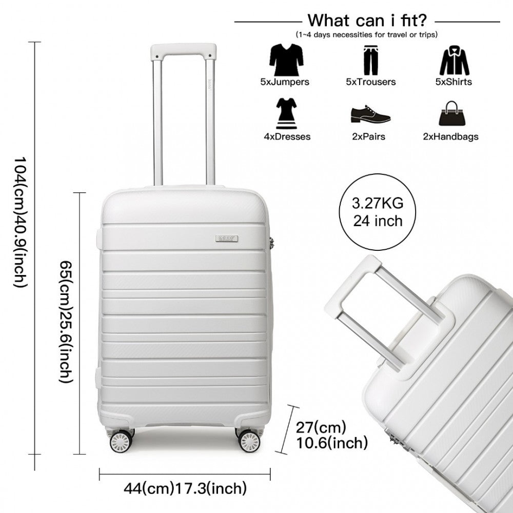 K2091L - KONO 24 INCH MULTI TEXTURE HARD SHELL PP SUITCASE - CLASSIC COLLECTION - WHITE