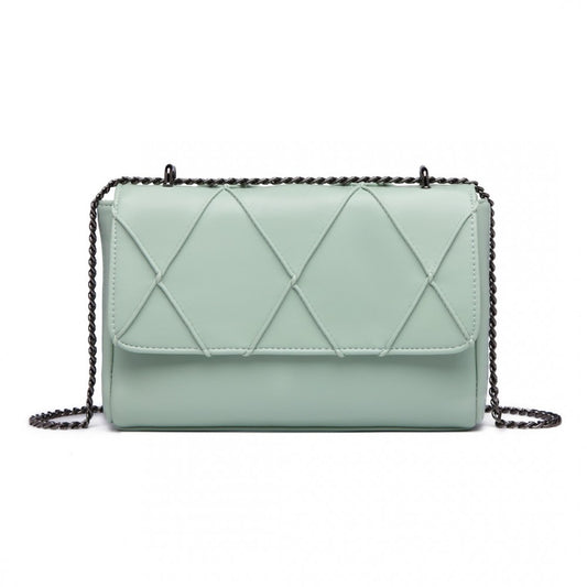 LH2253 - MISS LULU RHOMBUS FLAP CHAIN SHOULDER BAG - GREEN