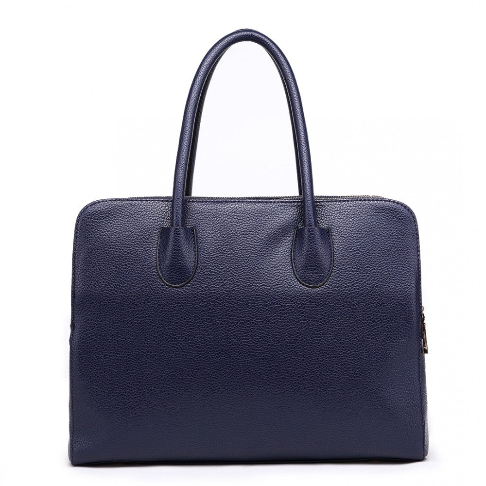 LT1726 - MISS LULU TEXTURED PU LEATHER MEDIUM SIZE CLASSIC TOTE BAG SHOULDER BAG - NAVY