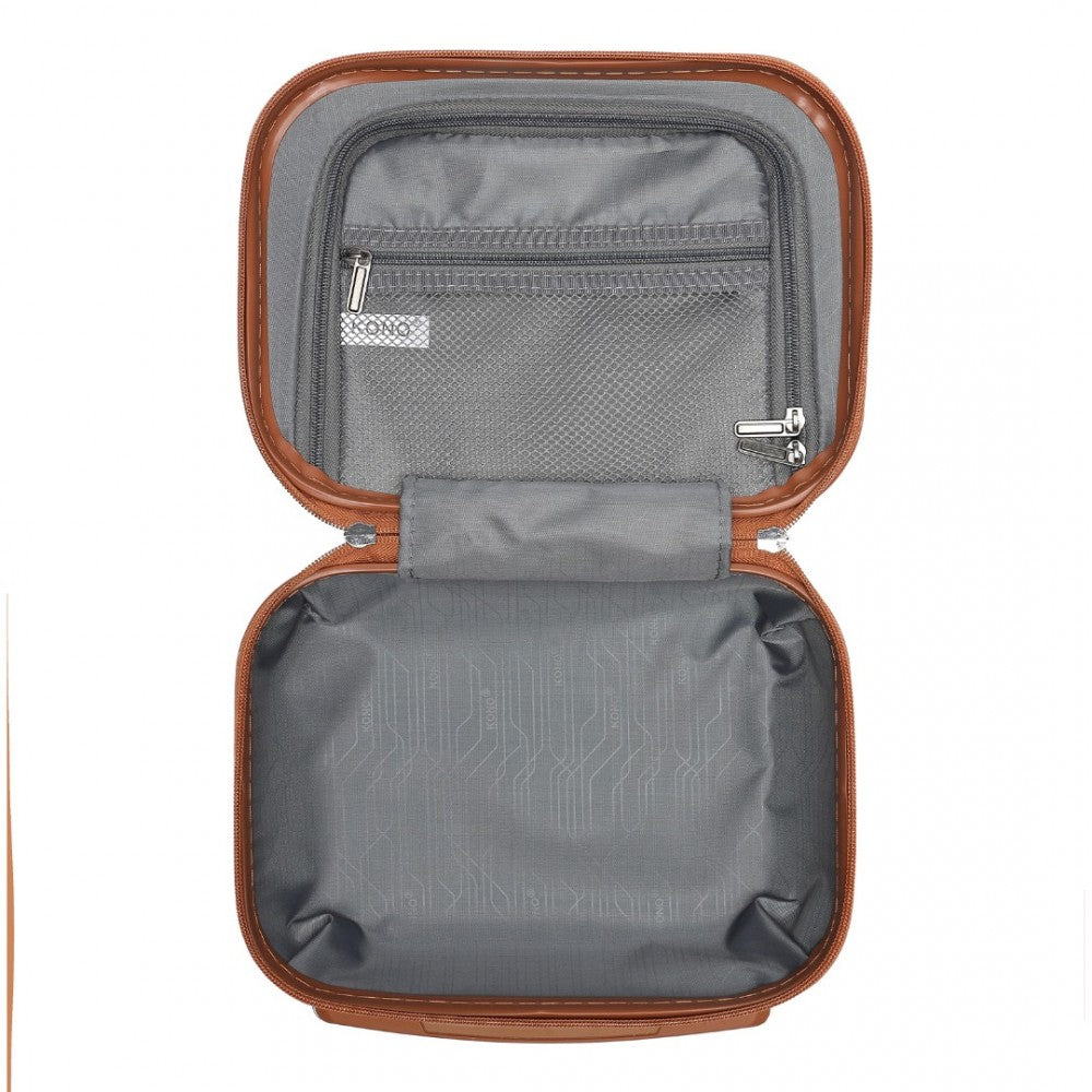 K1871-1L - KONO 12 INCH LIGHTWEIGHT HARD SHELL ABS VANITY CASE - GRAYISH BLUE AND BROWN