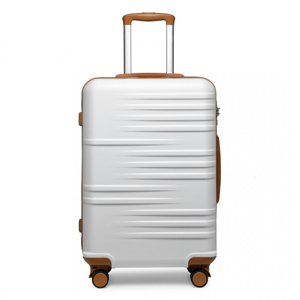 K2391L - BRITISH TRAVELLER 24 INCH DURABLE POLYCARBONATE AND ABS HARD SHELL SUITCASE WITH TSA LOCK - WHITE