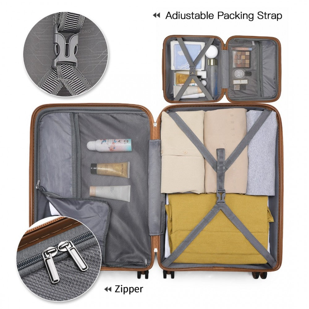 K2092L - KONO BRIGHT HARD SHELL PP SUITCASE WITH TSA LOCK AND VANITY CASE 4 PIECES SET - CLASSIC COLLECTION - BLUE AND BROWN