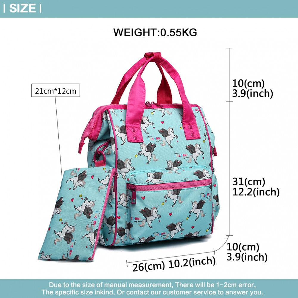 LB6896 - MISS LULU CHILD'S UNICORN BACKPACK WITH PENCIL CASE - BLUE