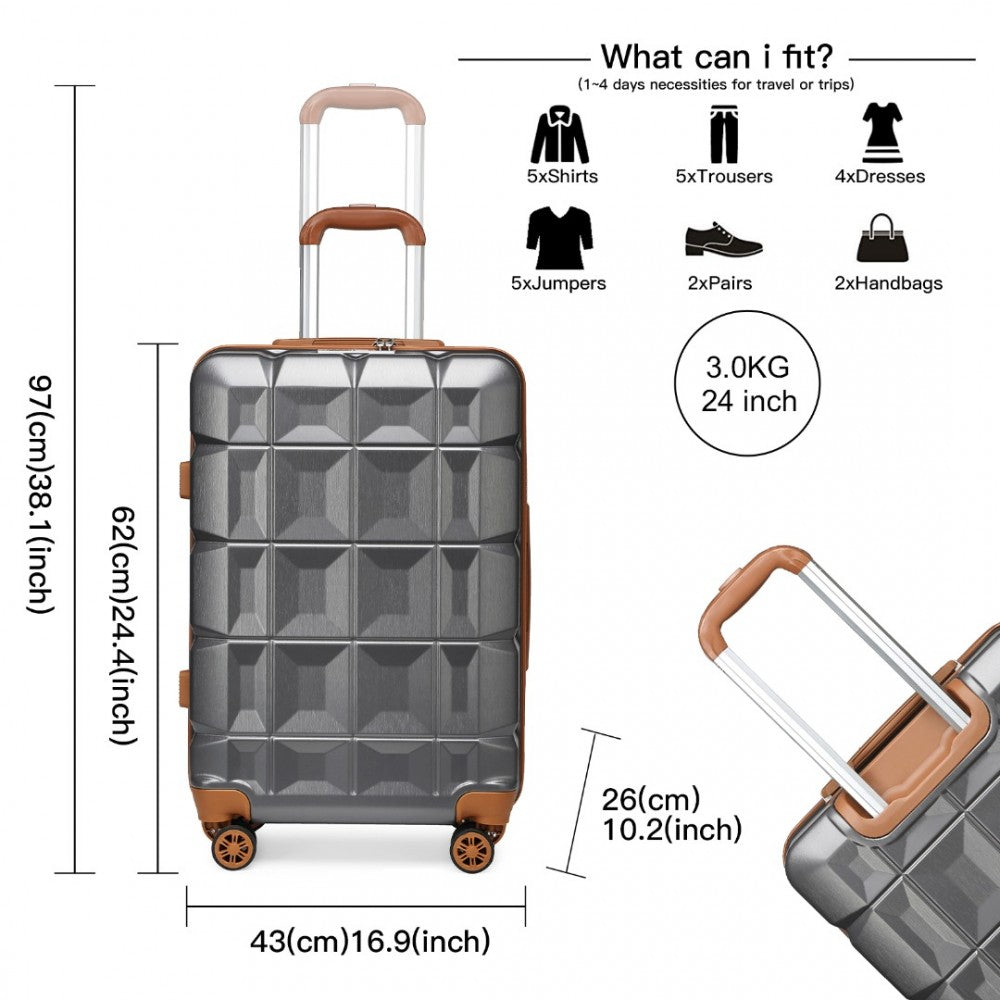 K2292L - KONO 24 INCH LIGHTWEIGHT HARD SHELL ABS SUITCASE WITH TSA LOCK - GREY