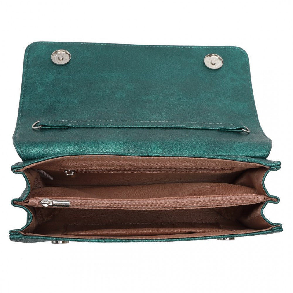 EH2257 - MISS LULU STYLISH TWILL CLUTCH LEATHER CHAIN EVENING BAG - GREEN