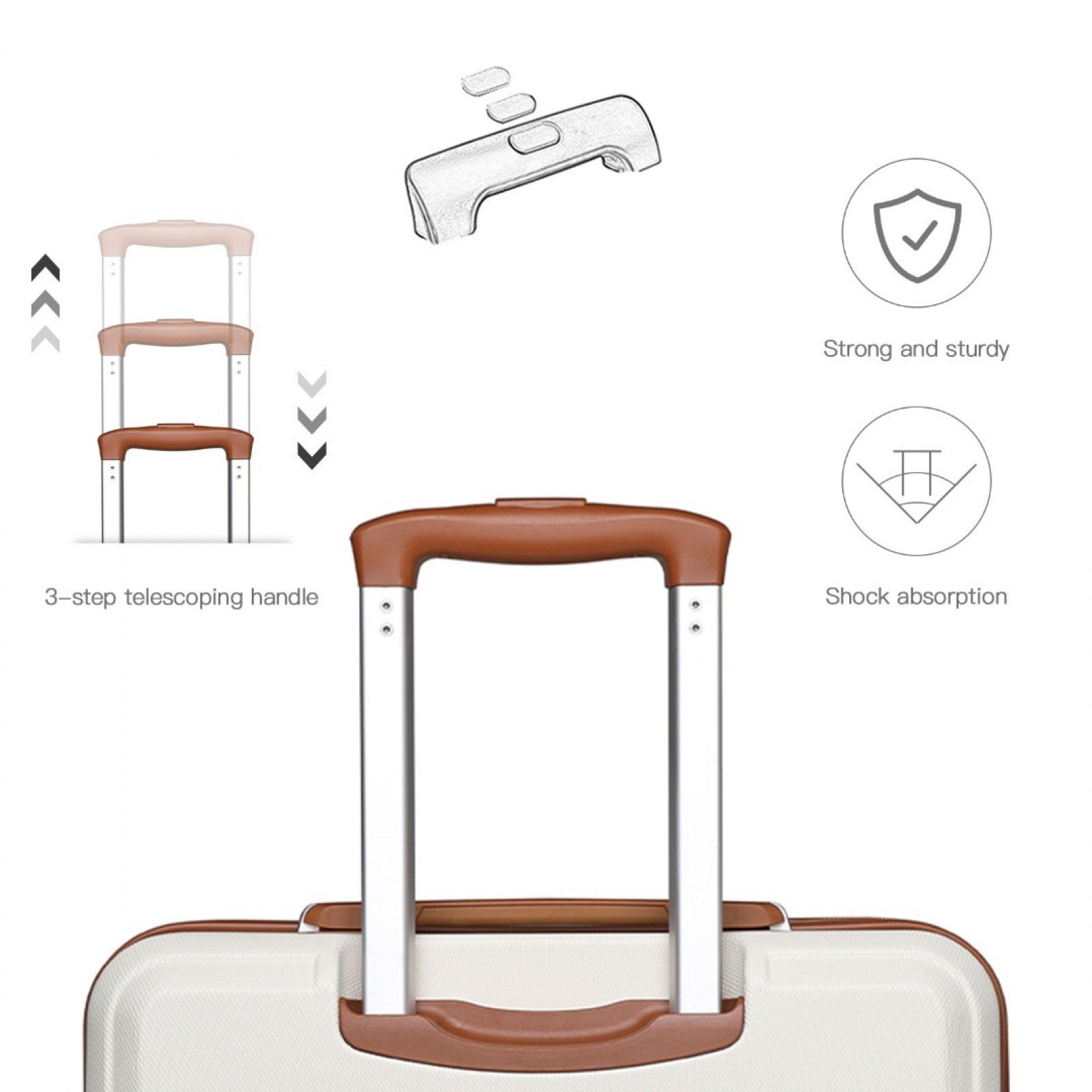 K1871-1L - KONO ABS 20 INCH SCULPTED HORIZONTAL DESIGN CABIN LUGGAGE - CREAM - The Baggage Shop