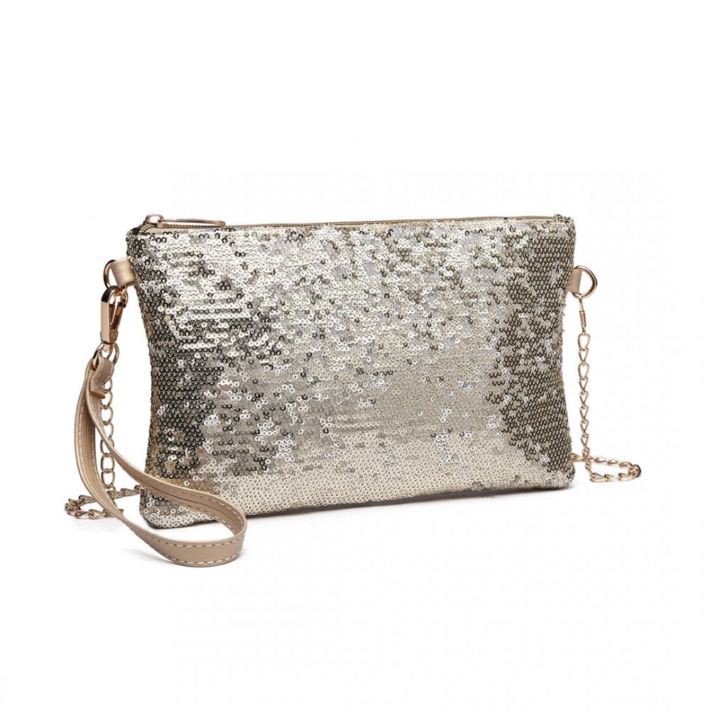 LH1765 - MISS LULU SEQUINS CLUTCH EVENING BAG - LIGHT GOLD