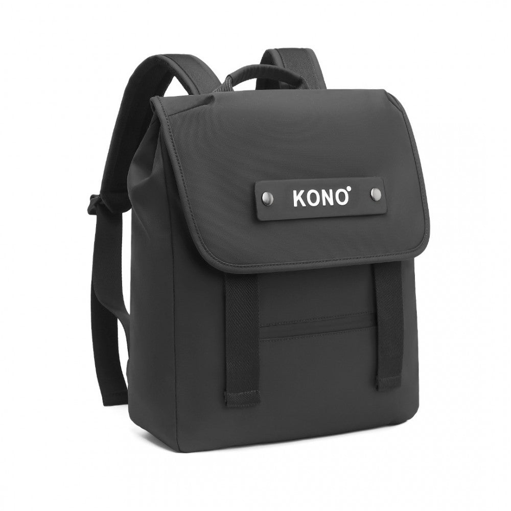 EQ2327 - KONO PVC COATED WATER-RESISTANT STREAMLINED AND INNOVATIVE FLAP BACKPACK - BLACK