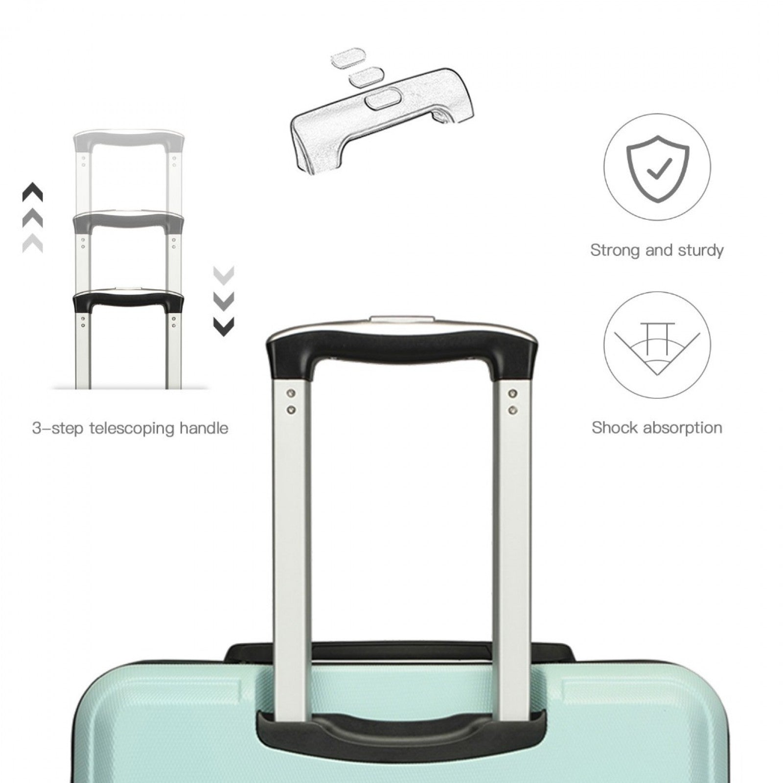 K1871-1L - KONO ABS 20 INCH SCULPTED HORIZONTAL DESIGN CABIN LUGGAGE - MINT GREEN - The Baggage Shop