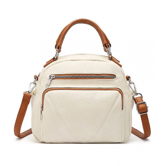 LB6907 - MISS LULU BOWLER STYLE SHOULDER BAG - BEIGE AND BROWN