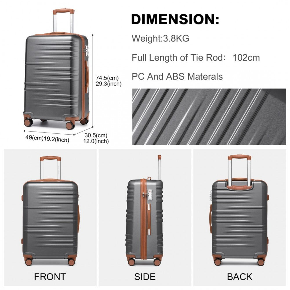 K2391L - BRITISH TRAVELLER 28 INCH DURABLE POLYCARBONATE AND ABS HARD SHELL SUITCASE WITH TSA LOCK - GREY AND BROWN