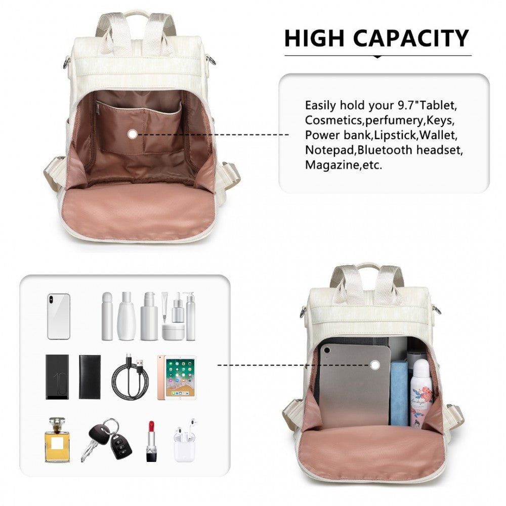 LG2333 - MISS LULU VERSATILE ANTI-THEFT PU LEATHER CONVERTIBLE BAG AND BACKPACK - BEIGE