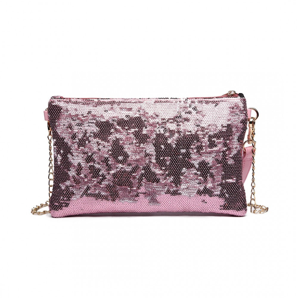 LH1765 - MISS LULU SEQUINS CLUTCH EVENING BAG - PINK