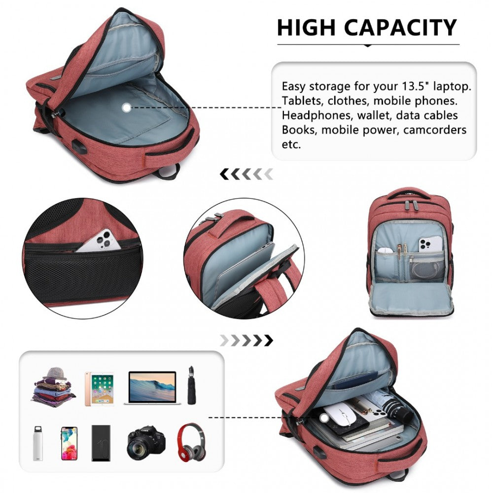 EM2111S - KONO MULTI-COMPARTMENT BACKPACK WITH USB PORT - CLARET