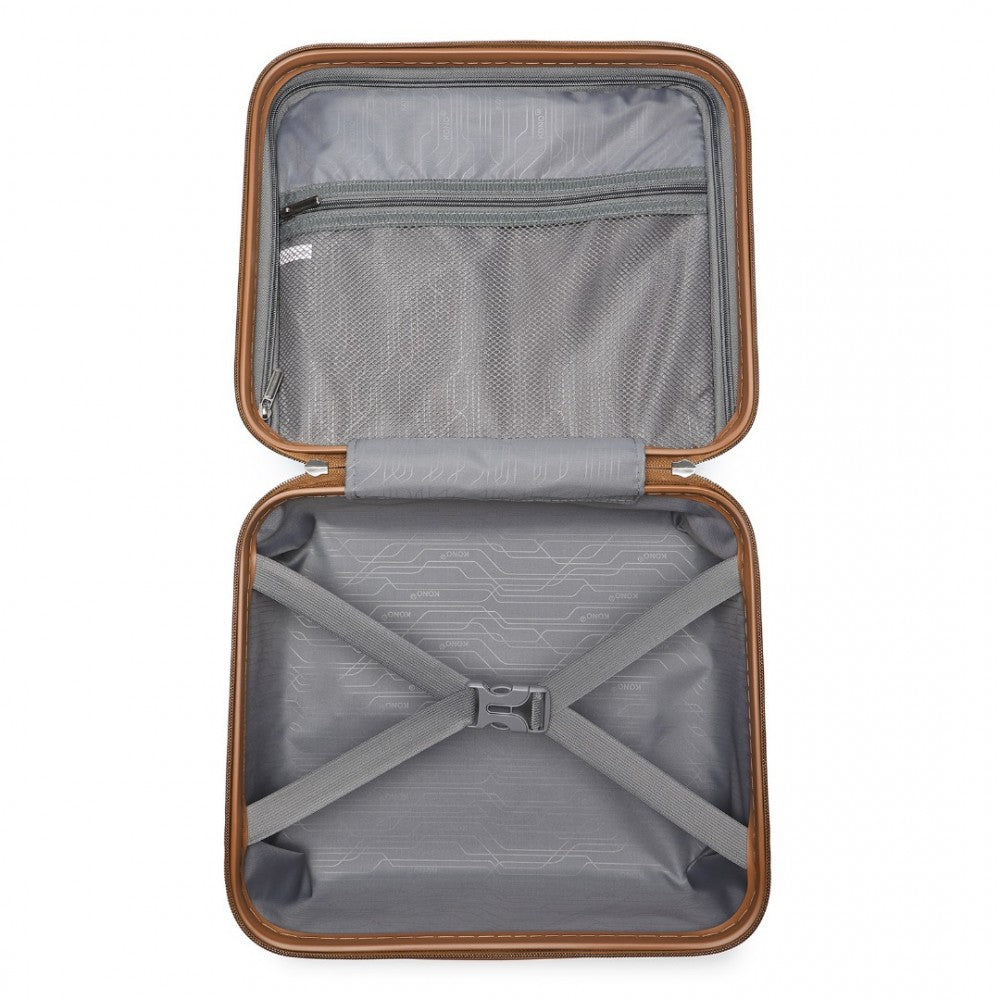 K2092L - KONO 14 INCH BRIGHT HARD SHELL PP VANITY CASE - BLUE AND BROWN