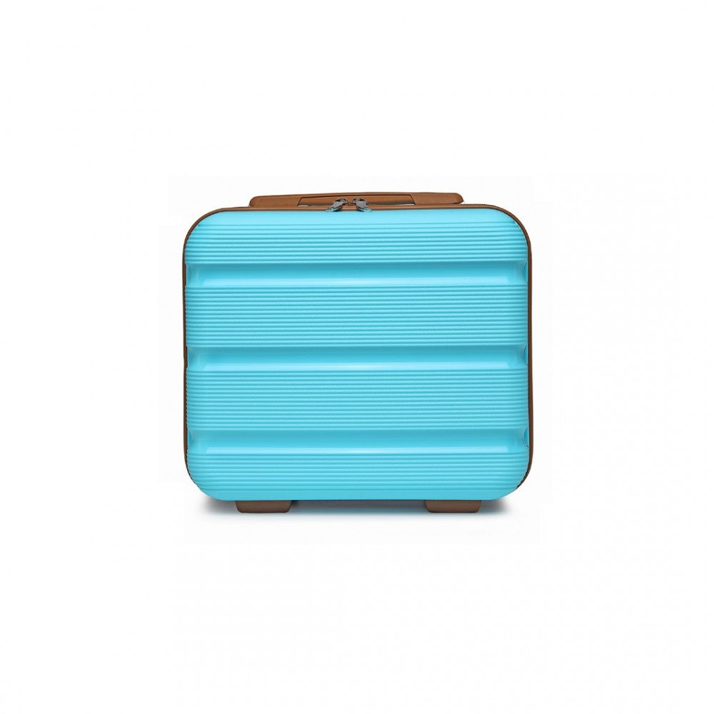 K2092L - KONO 14 INCH BRIGHT HARD SHELL PP VANITY CASE - BLUE AND BROWN