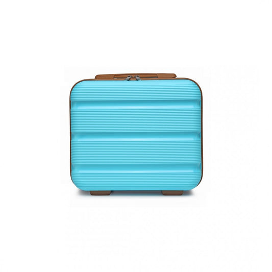 K2092L - KONO 14 INCH BRIGHT HARD SHELL PP VANITY CASE - BLUE AND BROWN