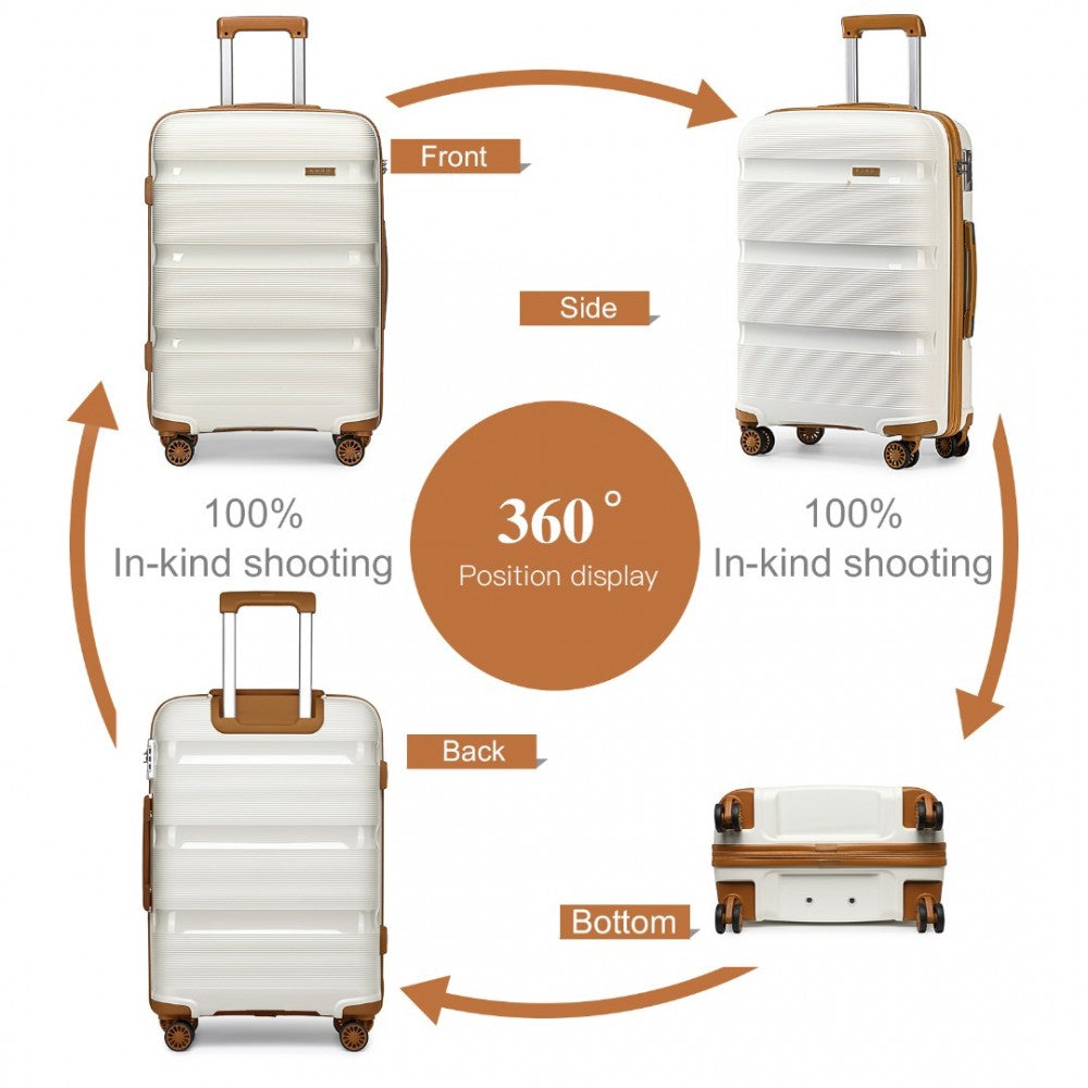 K2092L - KONO BRIGHT HARD SHELL PP SUITCASE WITH TSA LOCK AND VANITY CASE 4 PIECES SET - CLASSIC COLLECTION - CREAM