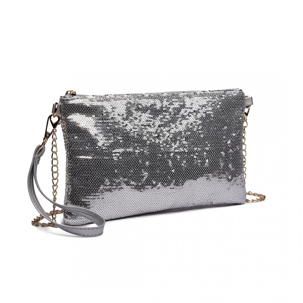 LH1765 - MISS LULU SEQUINS CLUTCH EVENING BAG - SILVER