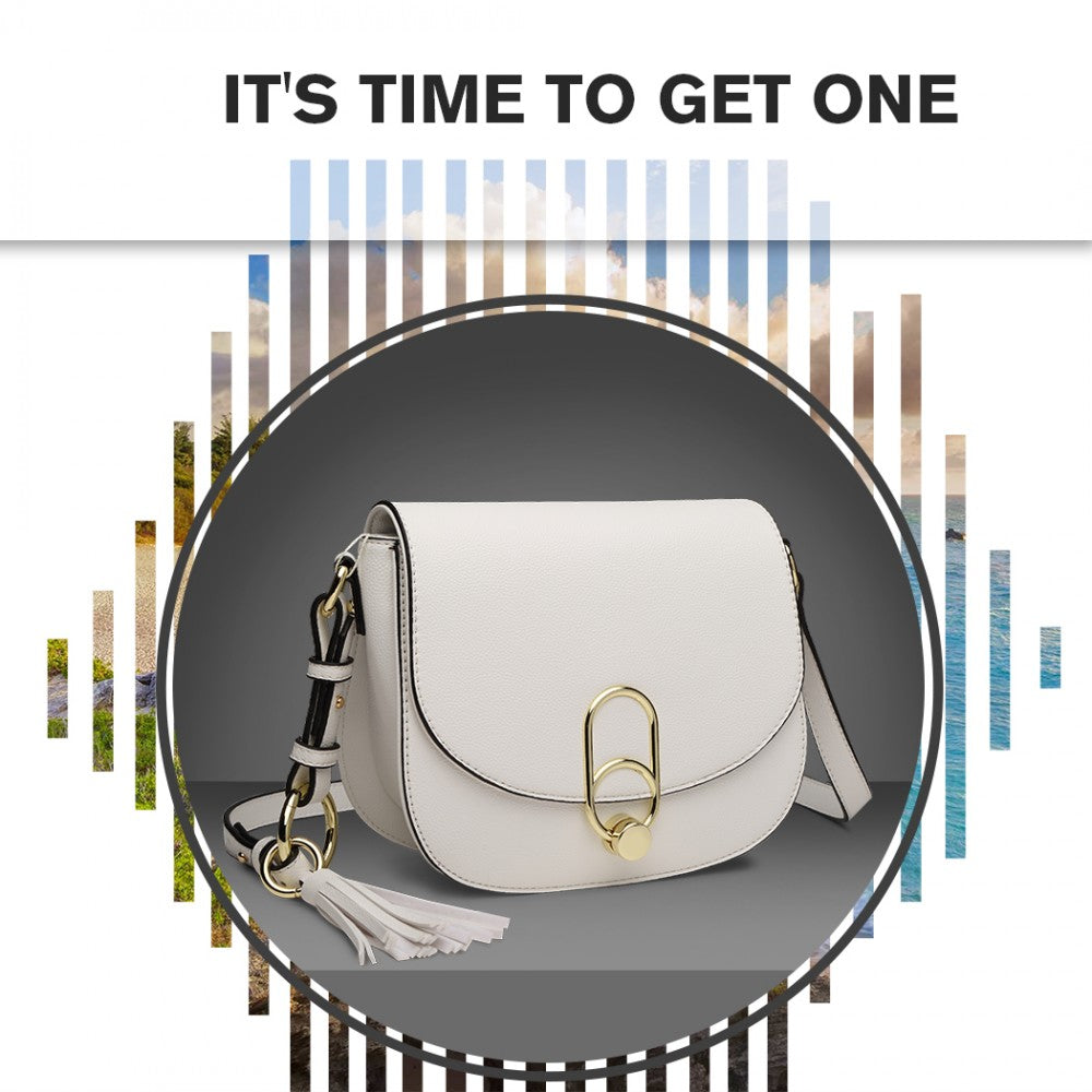 LZ1831 - MISS LULU CROSS BODY SADDLE BAG - WHITE