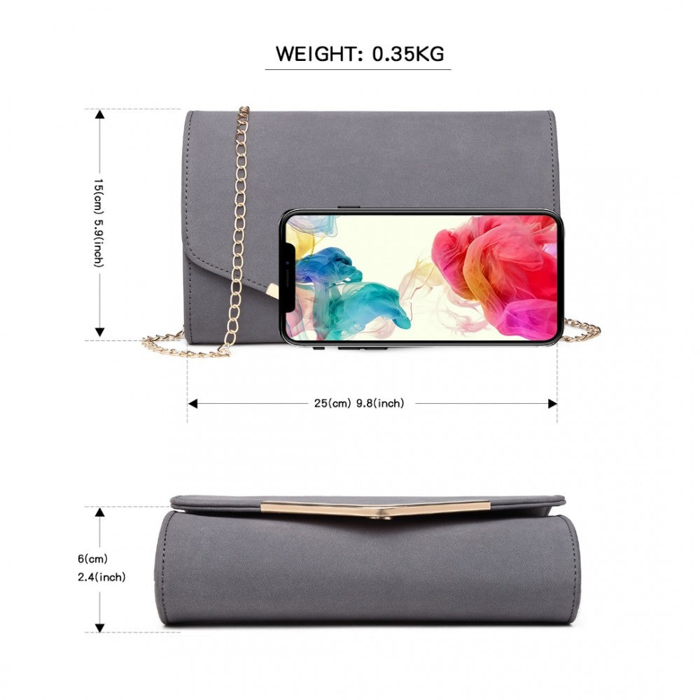 LH1756 - MISS LULU LEATHER LOOK ENVELOPE CLUTCH BAG - GREY