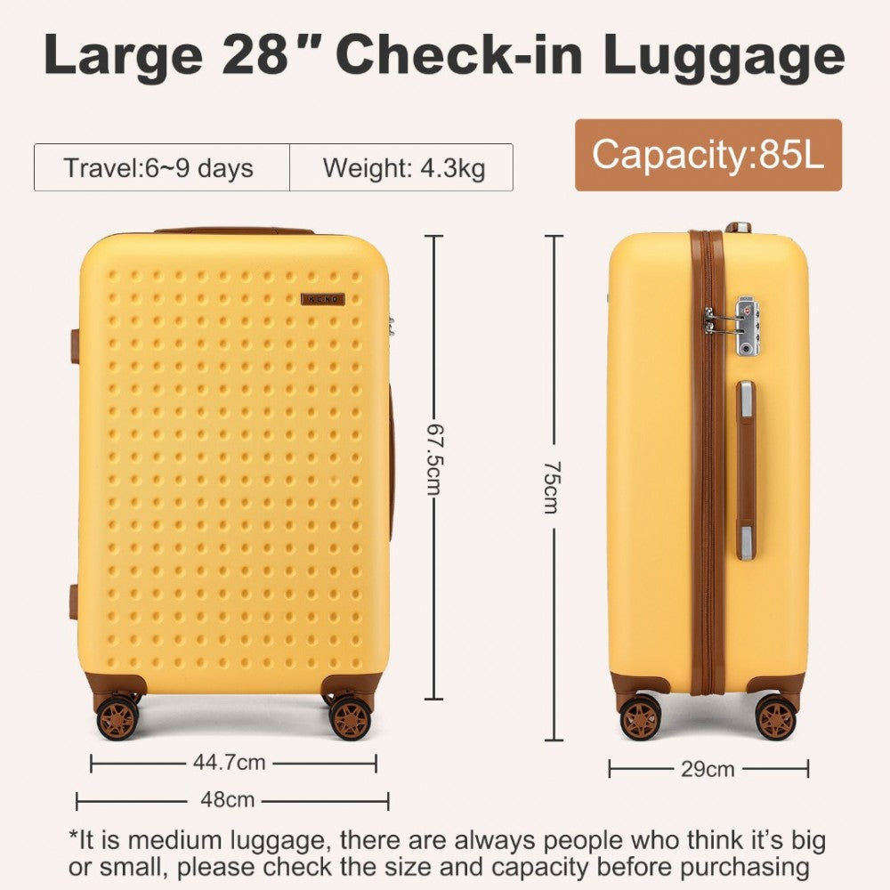 KSK2486 - KONO STYLISH ABS+PC 28 INCH POLKA DOT HARD SHELL SUITCASE WITH TSA LOCK - YELLOW AND BROWN