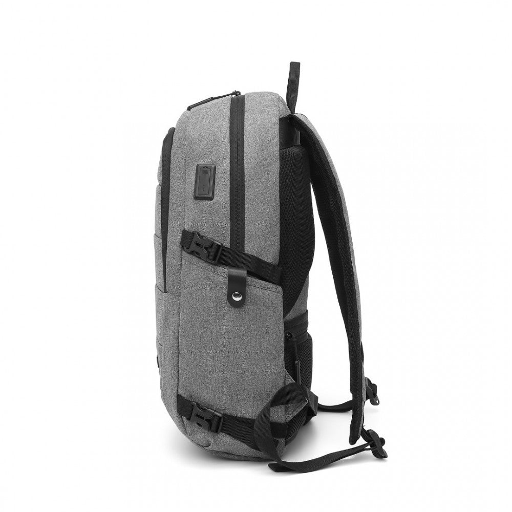 EM2347 - KONO MULTI-COMPARTMENT WATER-RESISTANT BACKPACK WITH USB CHARGING PORT - GREY