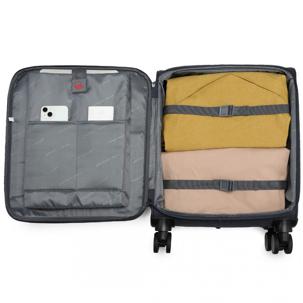 K2397L - BRITISH TRAVELLER 3-PIECE LIGHTWEIGHT SOFT SHELL LUGGAGE SET WITH TSA LOCKS - NAVY