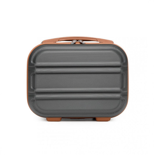 K1871-1L - KONO 12 INCH LIGHTWEIGHT HARD SHELL ABS VANITY CASE - GREY AND BROWN