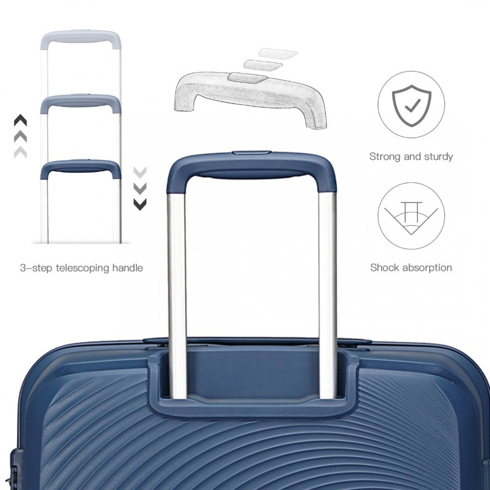 K2393L - BRITISH TRAVELLER 4 PCS SET SPINNER HARD SHELL PP SUITCASE WITH TSA LOCK AND VANITY CASE - NAVY