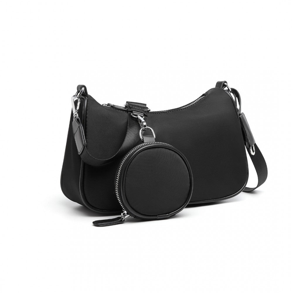 LB2060 - MISS LULU CROSS-BODY HANDBAG WITH A DETACHABLE POUCH - BLACK