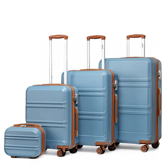 K1871-1L - KONO ABS SCULPTED HORIZONTAL DESIGN 4 PCS SUITCASE SET WITH VANITY CASE - GRAYISH BLUE AND BROWN