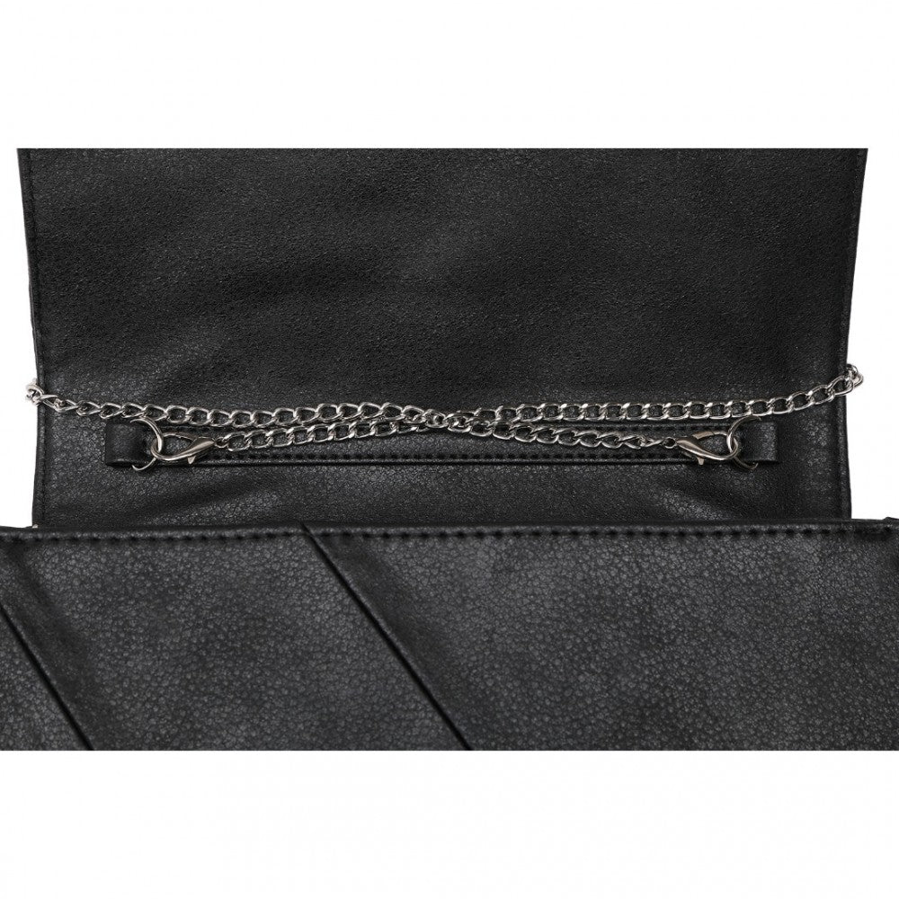 EH2257 - MISS LULU STYLISH TWILL CLUTCH LEATHER CHAIN EVENING BAG - BLACK