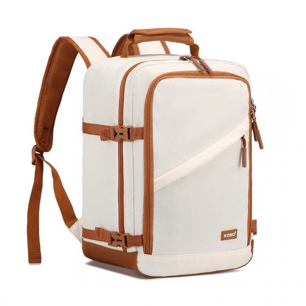 EM2365 - KONO LIGHTWEIGHT CABIN BAG WATER-RESISTANT SOFT POLYESTER FUNCTIONAL TRAVEL BUSINESS BACKPACK - BEIGE AND BROWN