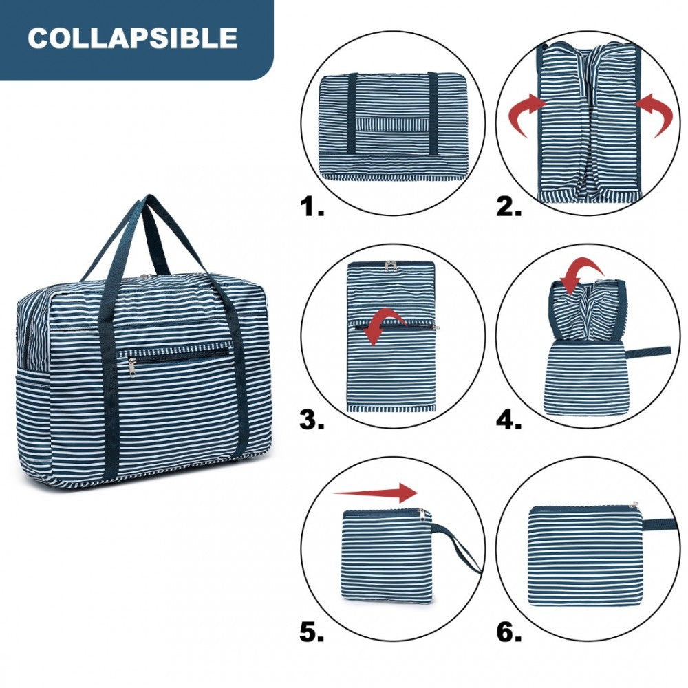 EQ2308S - KONO FOLDABLE WATERPROOF STORAGE CABIN TRAVEL HANDBAG STRIPED PRINT - NAVY