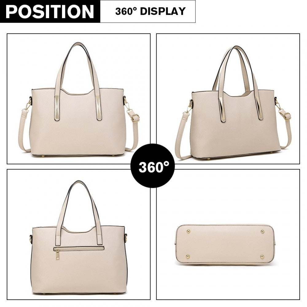 S1719 - MISS LULU PU LEATHER HANDBAG & PURSE - BEIGE