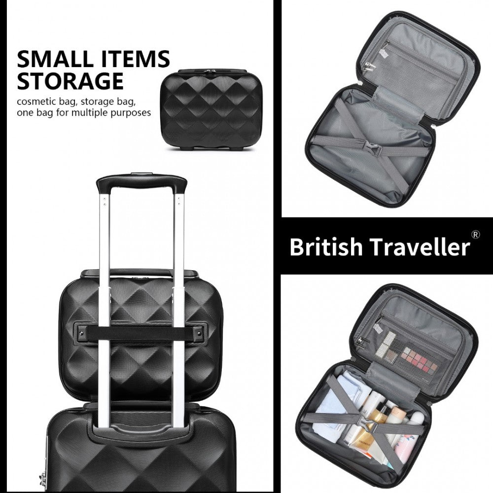 K2395L - BRITISH TRAVELLER ULTRALIGHT ABS AND POLYCARBONATE BUMPY DIAMOND 4 PCS LUGGAGE SET WITH TSA LOCK - BLACK