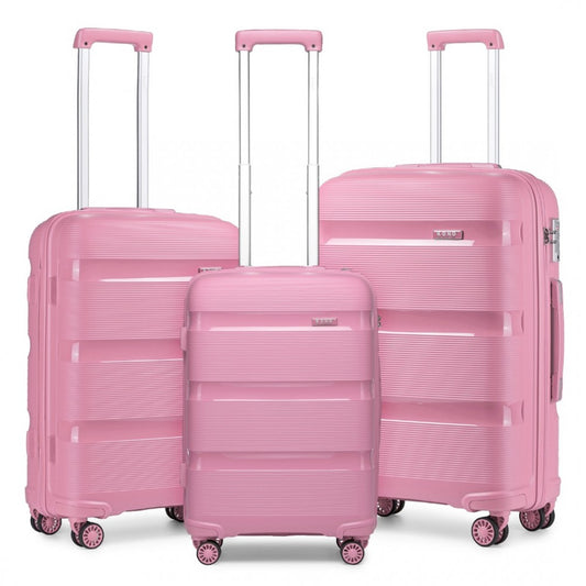 K2092L - KONO BRIGHT HARD SHELL PP SUITCASE 3 PIECES SET - CLASSIC COLLECTION - PINK