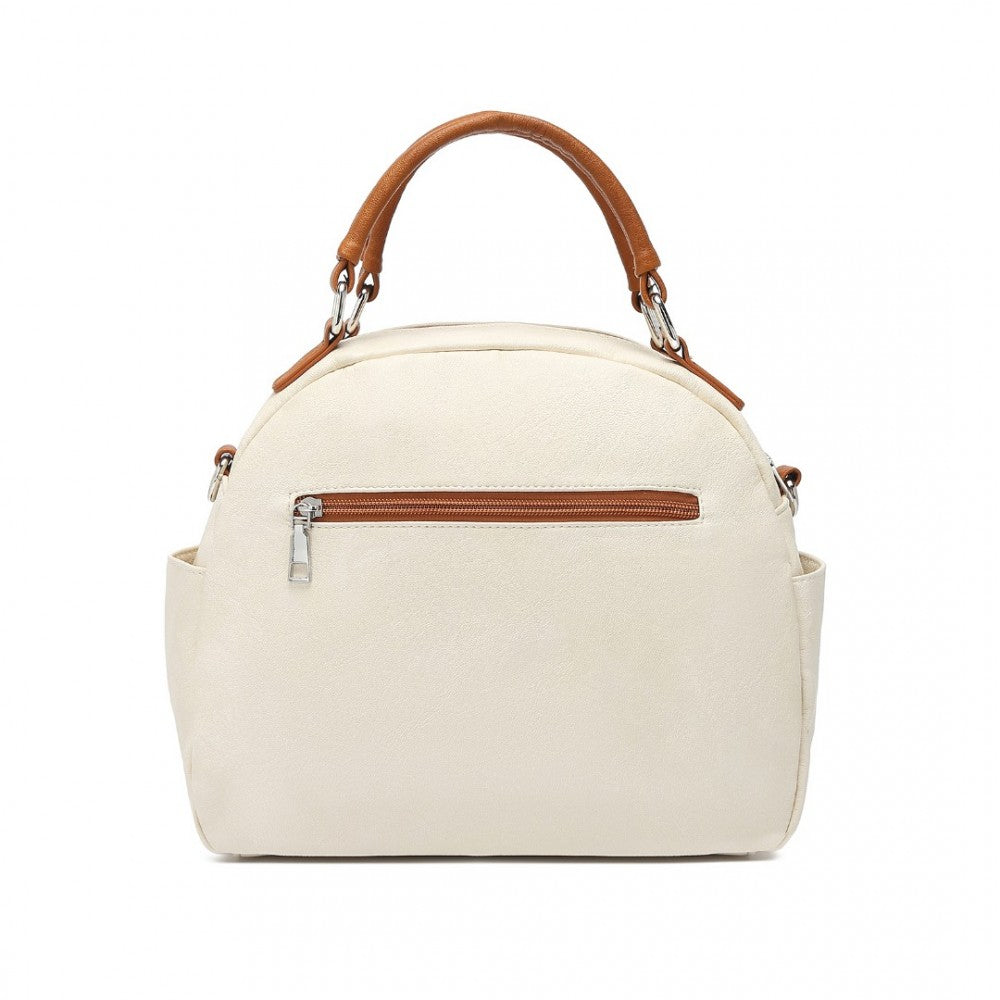 LB6907 - MISS LULU BOWLER STYLE SHOULDER BAG - BEIGE AND BROWN